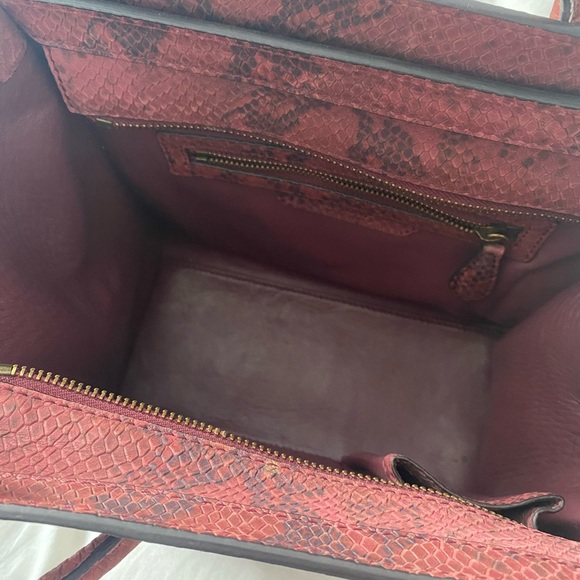 Céline Authentic Celine Burgundy Python Micro Luggage Tote Bag Red - Picture 4 of 6